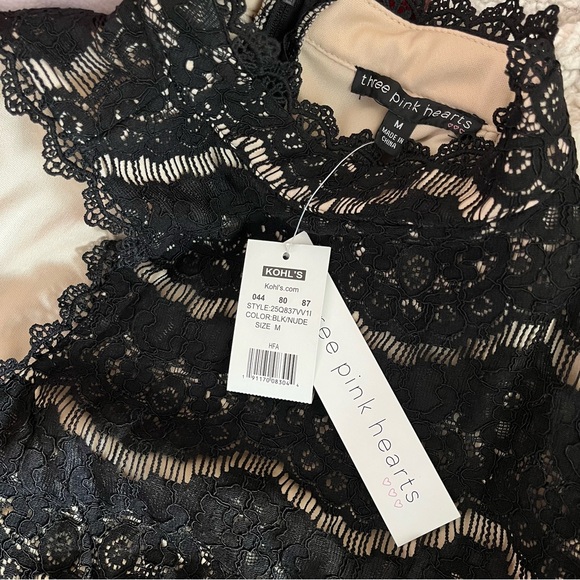 Three Pink Hearts Black Lace Overlay Dress - Picture 9 of 9
